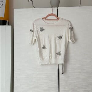 Anwesta Chic White Embellished Short Sleeve Top Sz m